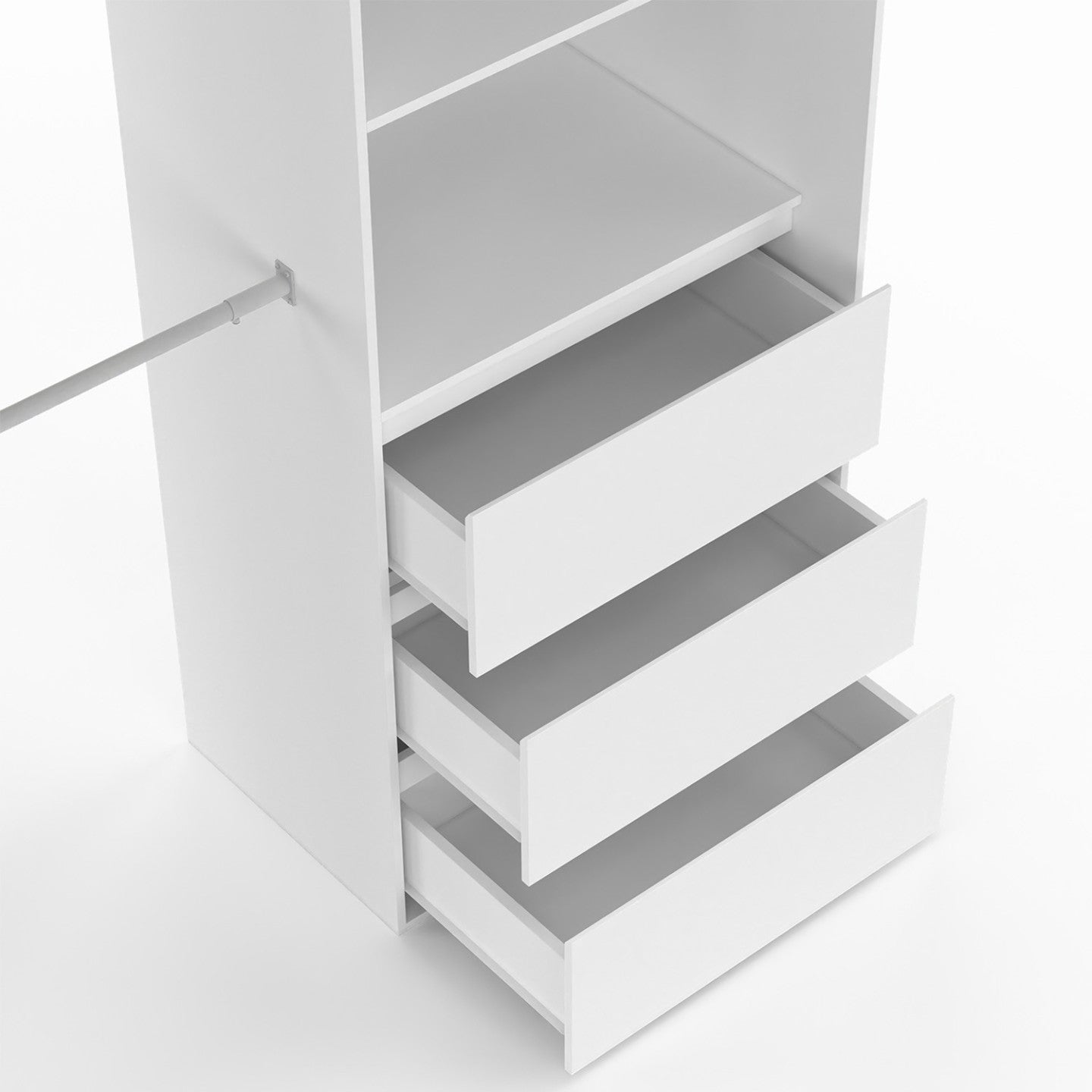 Dressing extensible MARTY 120/170 x 50 x 180 cm blanc avec 3 tiroirs + étagères + double penderie + rideau gris - 5