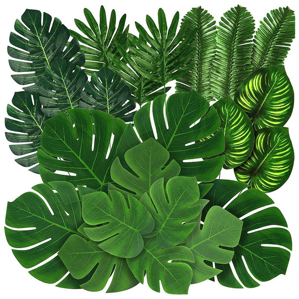 Monstera tropicale artificiale con foglie di palma, 88 pezzi, 8 tipi,  grandi e piccole, foglie di palma finte verdi con steli | Leroy Merlin