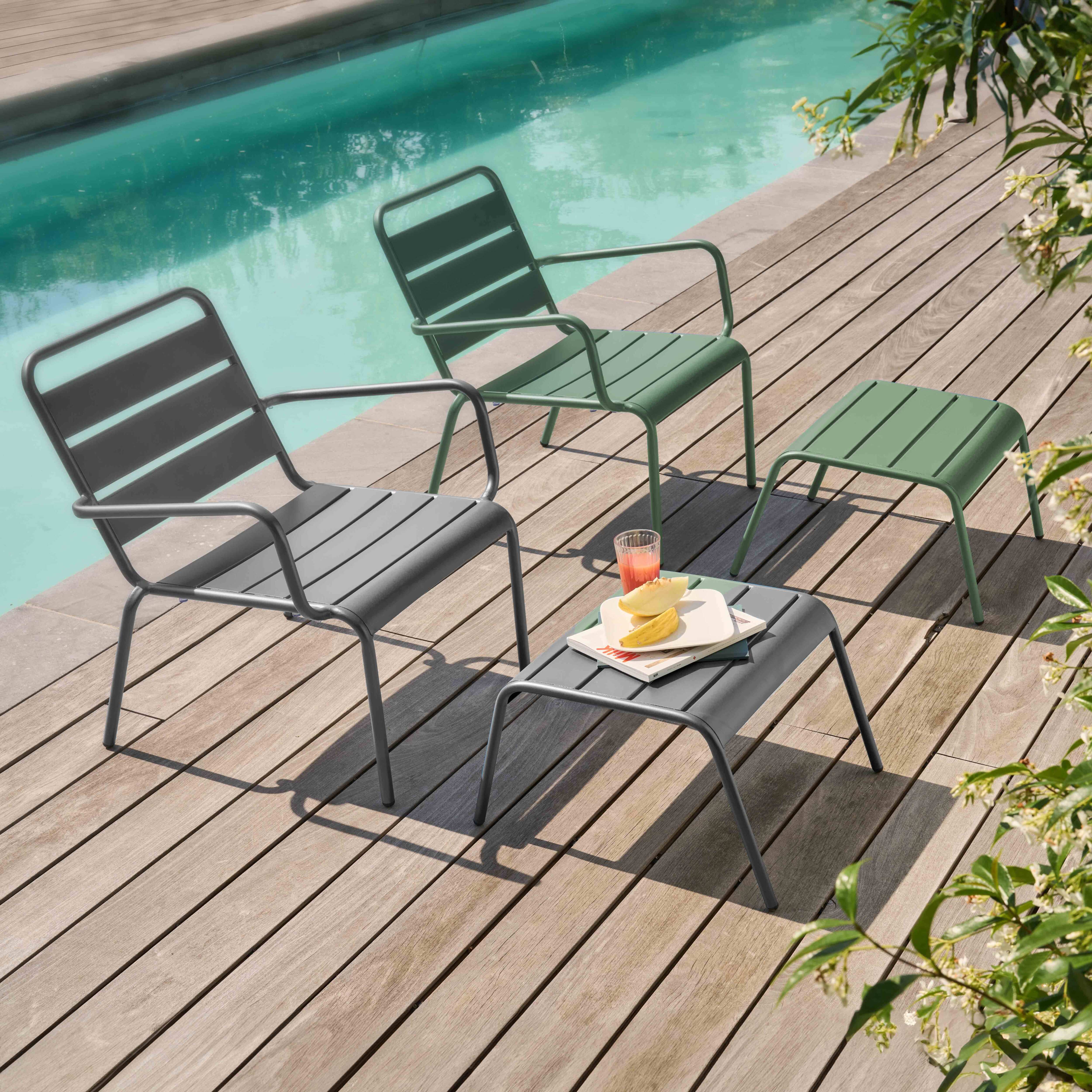 Fauteuil Relax Jardin Oviala | Vert Cactus + Repose-pieds | Métal Empilable