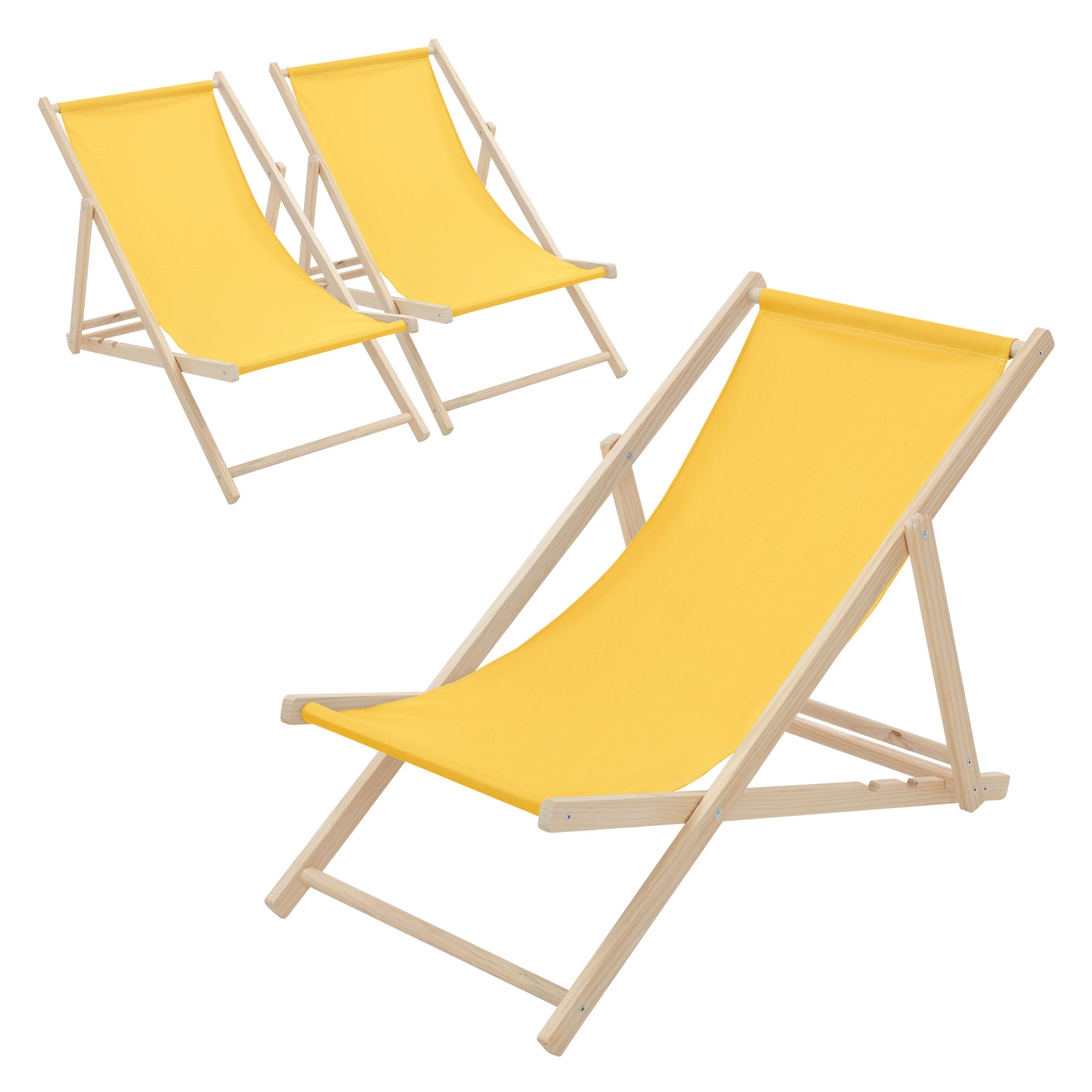 ECD Germany 3x składany leżak drewniany żółty 3 pozycje odchylenia do 120 kg leżak ogrodowy relaksacyjny plażowy składany na taras ogród