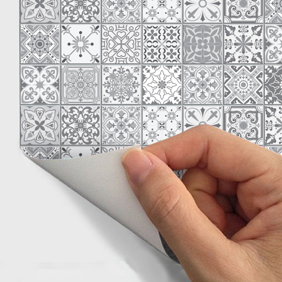 6 stickers adhésifs frises carrelages | Autocollant Frises Mosaïque Carreaux de ciment - NUANCE DE GRIS LIA - 6 frises de 20 x 120 cm - 4
