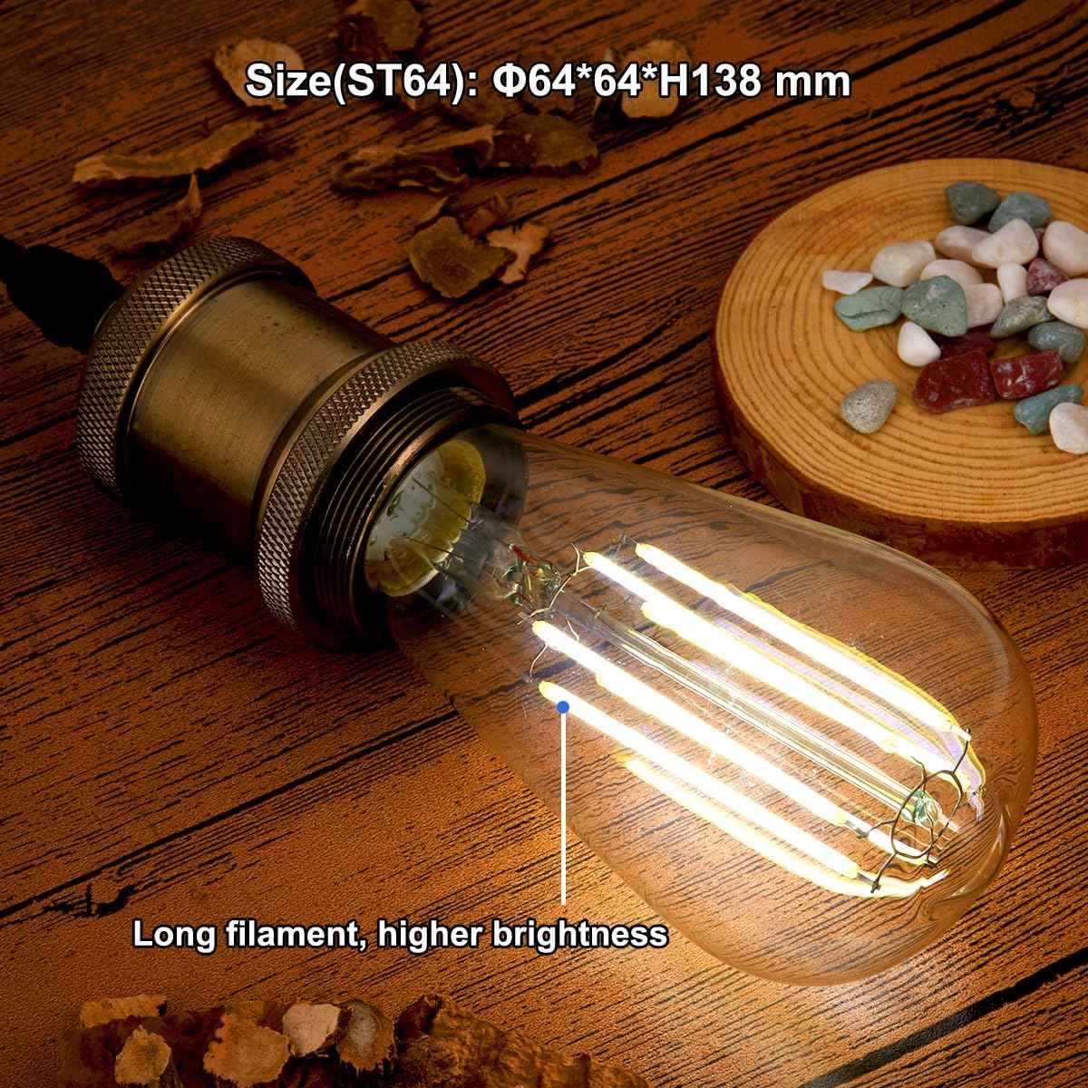 Ampoule LED 8W E27 ST64 - Ampoule vintage Edison, blanc froid 6500K, équivalent 80W, éclairage décoratif, lot de 3 - 2