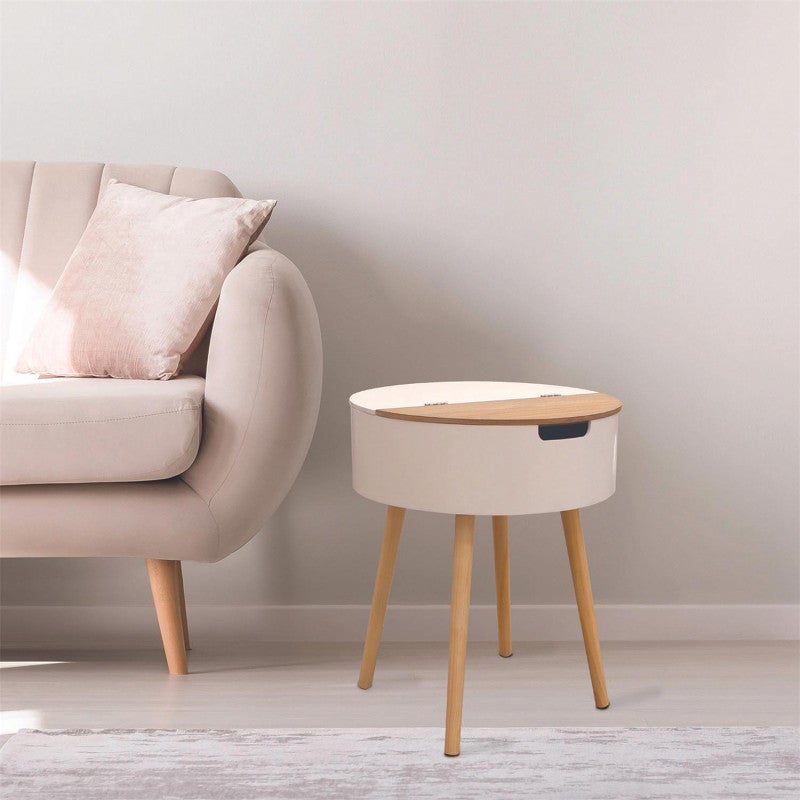 Table Coffre - Home Deco Factory - Bicolore - Scandinave - Blanc Et Beige - H54,5 X L45 X P45 Cm - 6