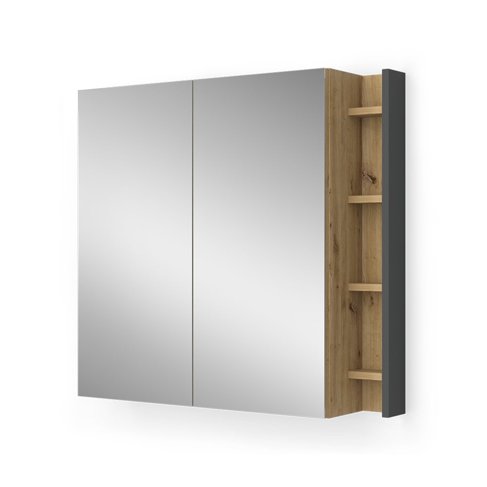 Vicco Szafka z lustrem w łazience Edelin, Antracyt/Artisan, 80 x 75 cm z półkami