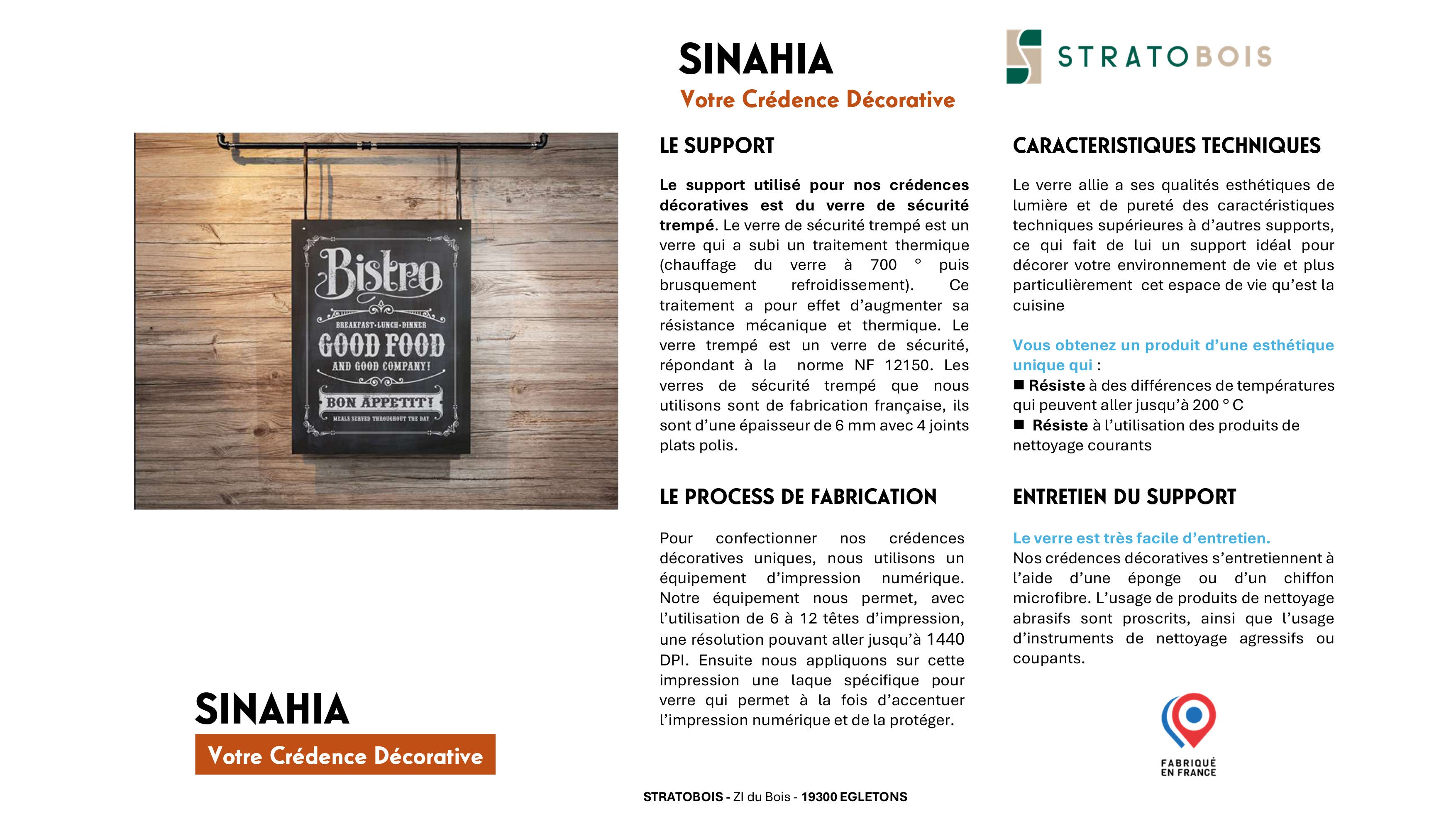 Crédence décorative SINAHIA style bistro 900mmx700mm Ep 6mm verre securit - 6
