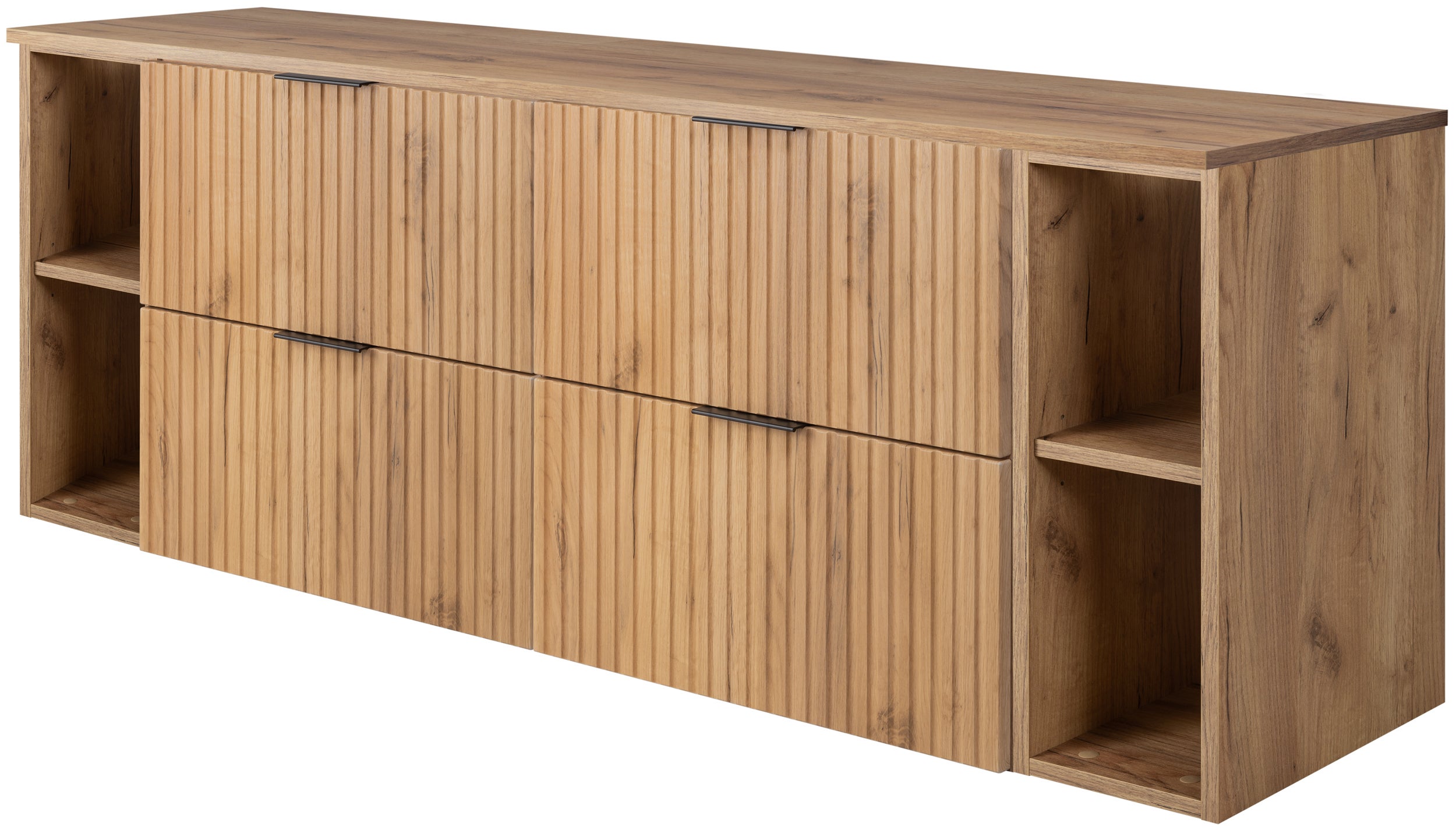 Zestaw łazienkowy FLOW 160 cm dąb craft z regałami ryflowany front