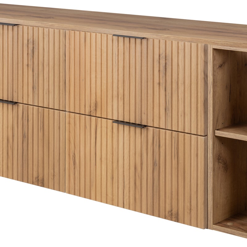 Zestaw łazienkowy FLOW 160 cm dąb craft z regałami ryflowany front