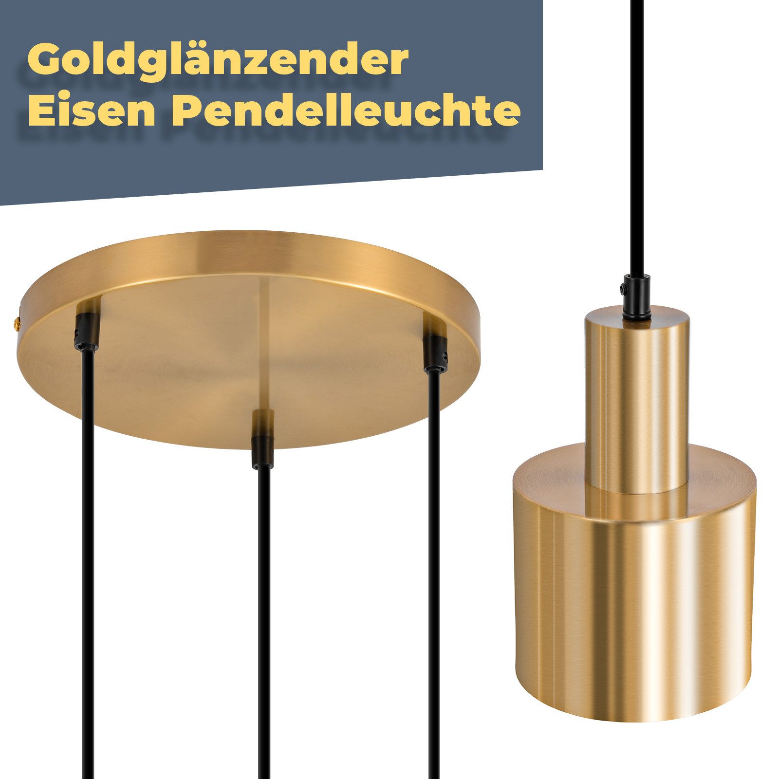 ZMH Lampada a sospensione sala da pranzo 3 fiamme oro E27 lampada a sospensione metallo camera da letto corridoio - 4