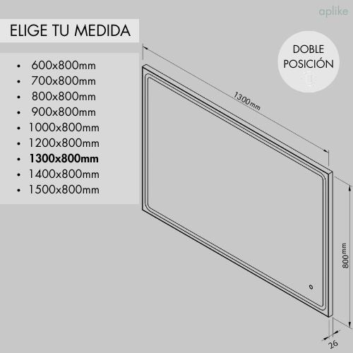 Espejo de Baño LED Antivaho Táctil Rectangular 130x80 cm MIA AV - Aplike - 4