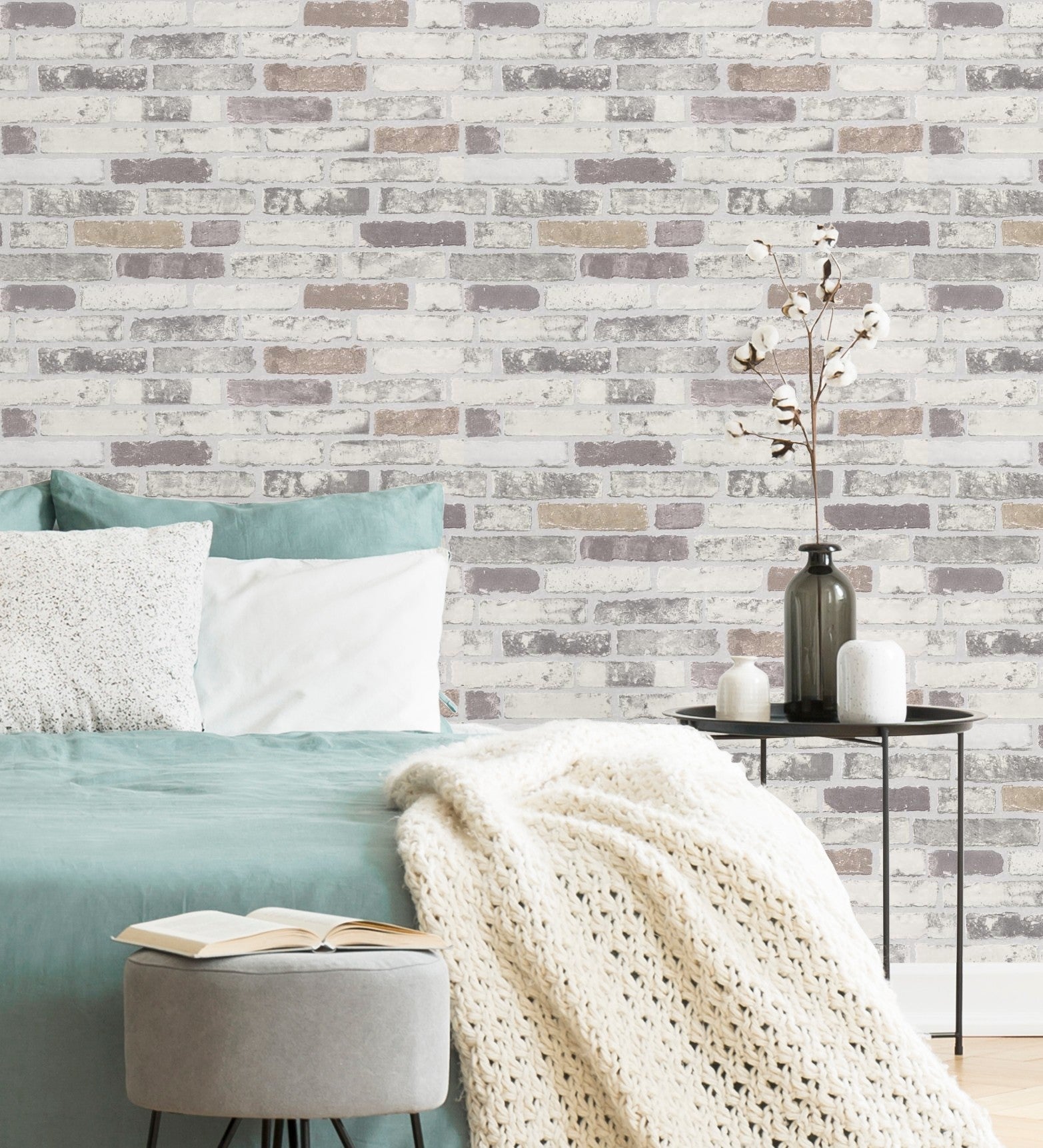 Papel pintado vinílico lavable efecto muro de ladrillos pequeños gris y blanco con relieve - dalson street 127127 de gaulan - rollo de 10 m x 0,53 m