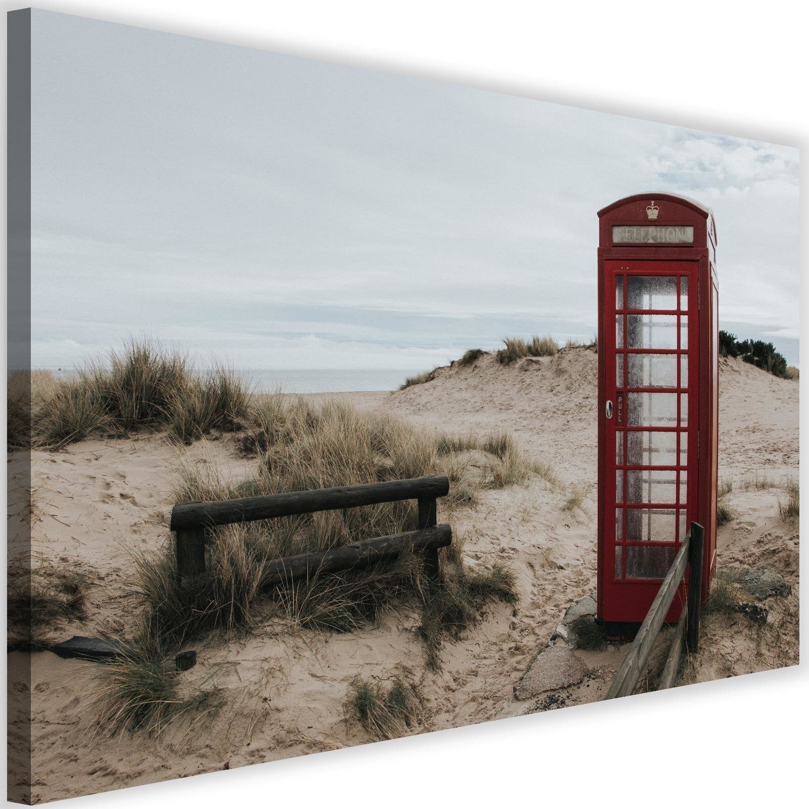 Obraz na płótnie, Budka telefoniczna na plaży 60x40