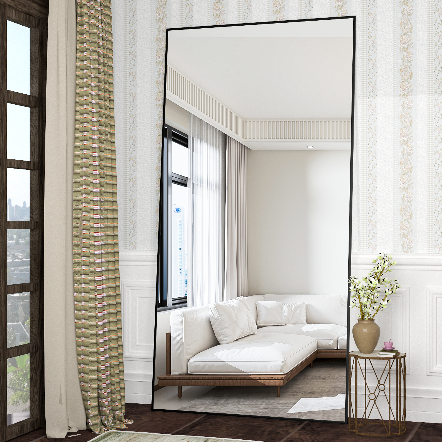 Miroir pleine longueur 180 x 80 cm, miroir sur pied, miroir sur pied avec cadre en alliage d'aluminium, miroir mural à cadre fin - 4