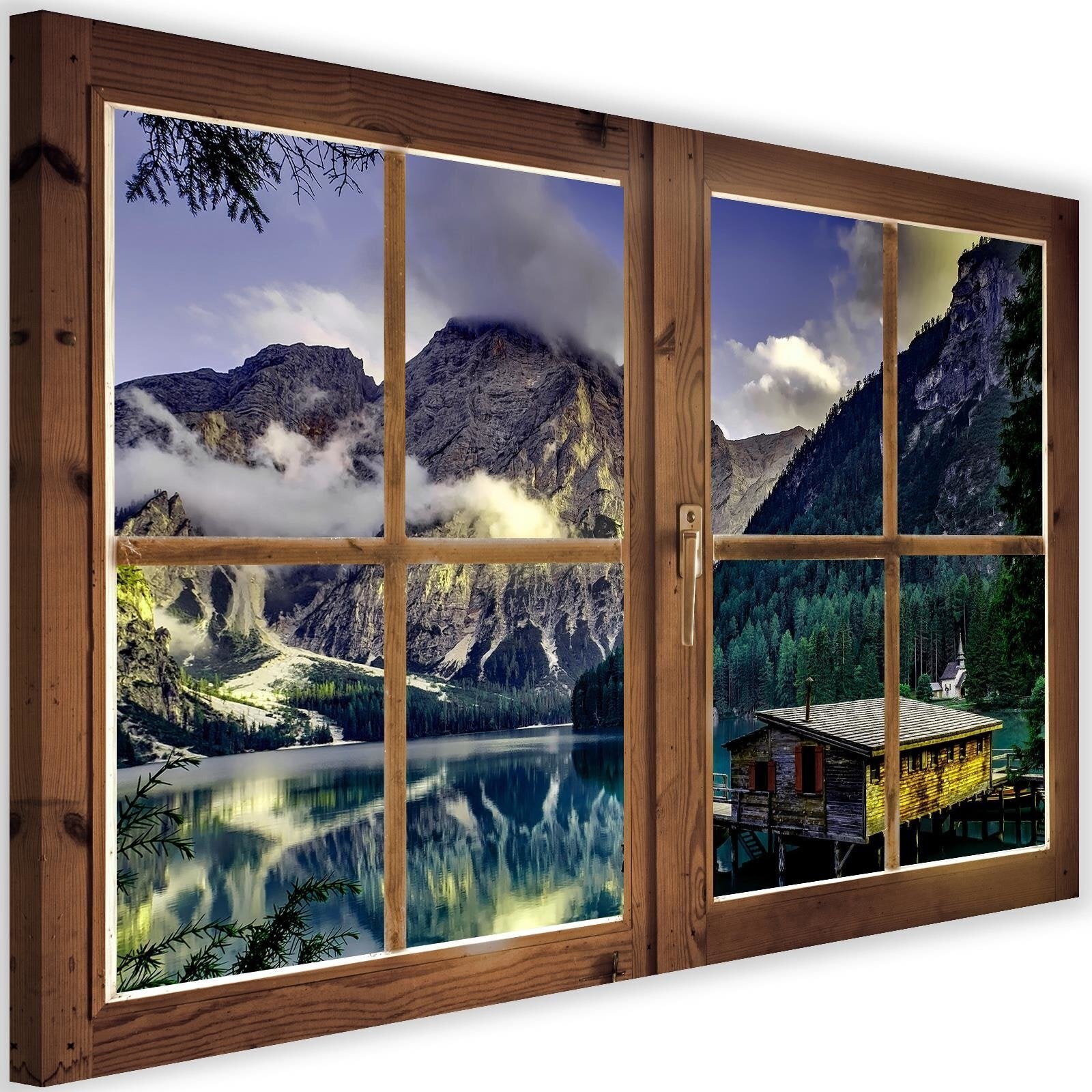 Affiche Wallario Avec Effet Fenêtre – Lac En Montagne – Illusion D'optique