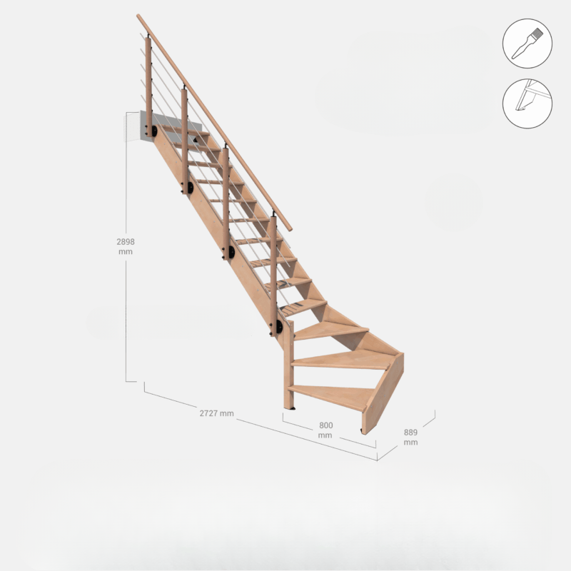 Escalier bois quart-tournant gauche avec garde-corps, Novesta KORDO - 2