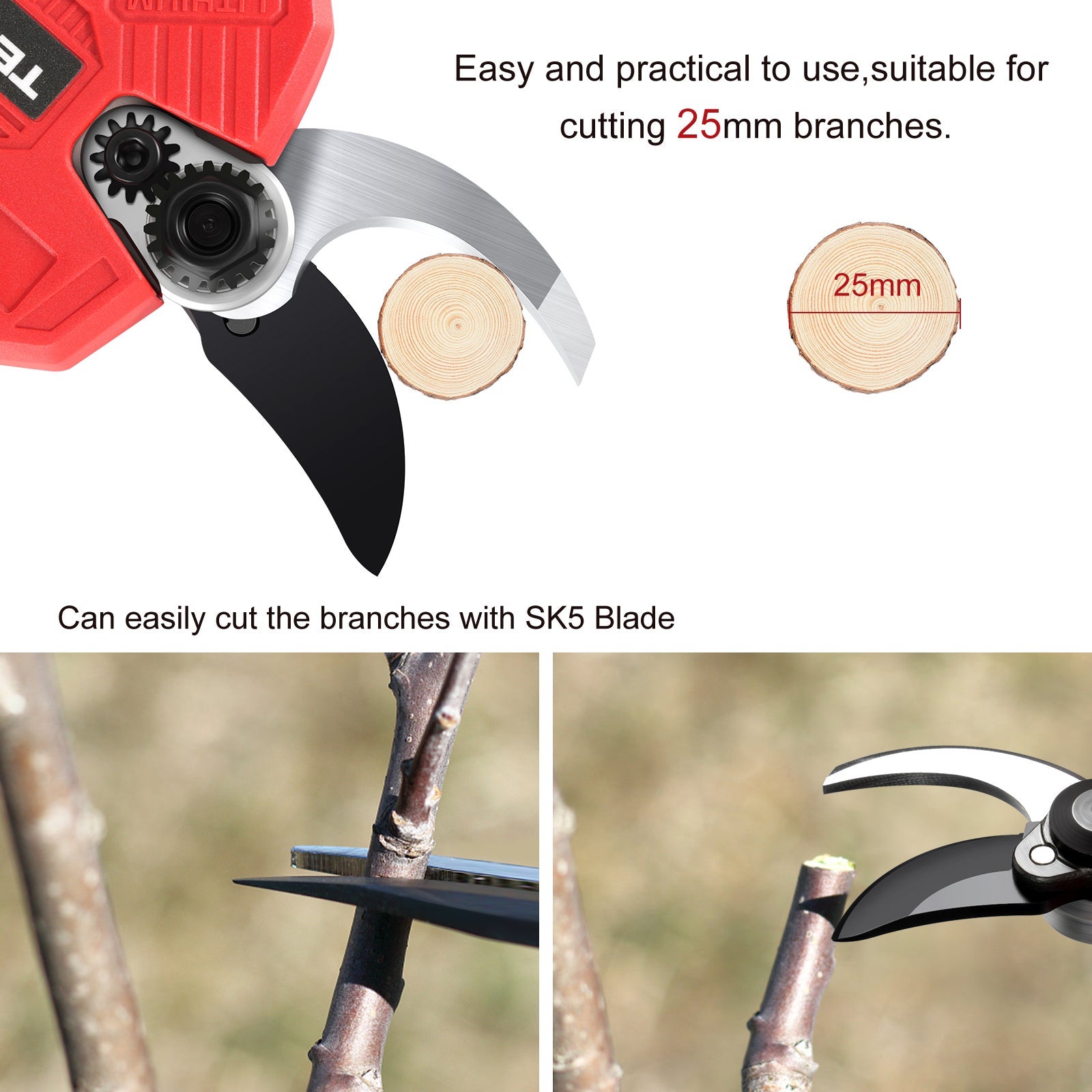 TEENO Sécateur Électrique Brushless, 1 x 2000mAh Batterie - 3