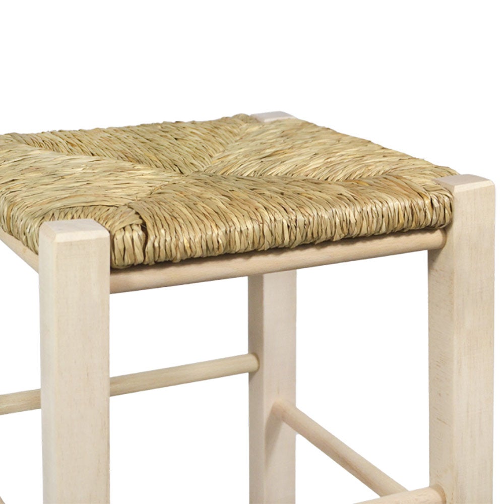 Tabouret de bar de 73 cm de haut en bois brut à peindre, assise carrée en paille. - 4