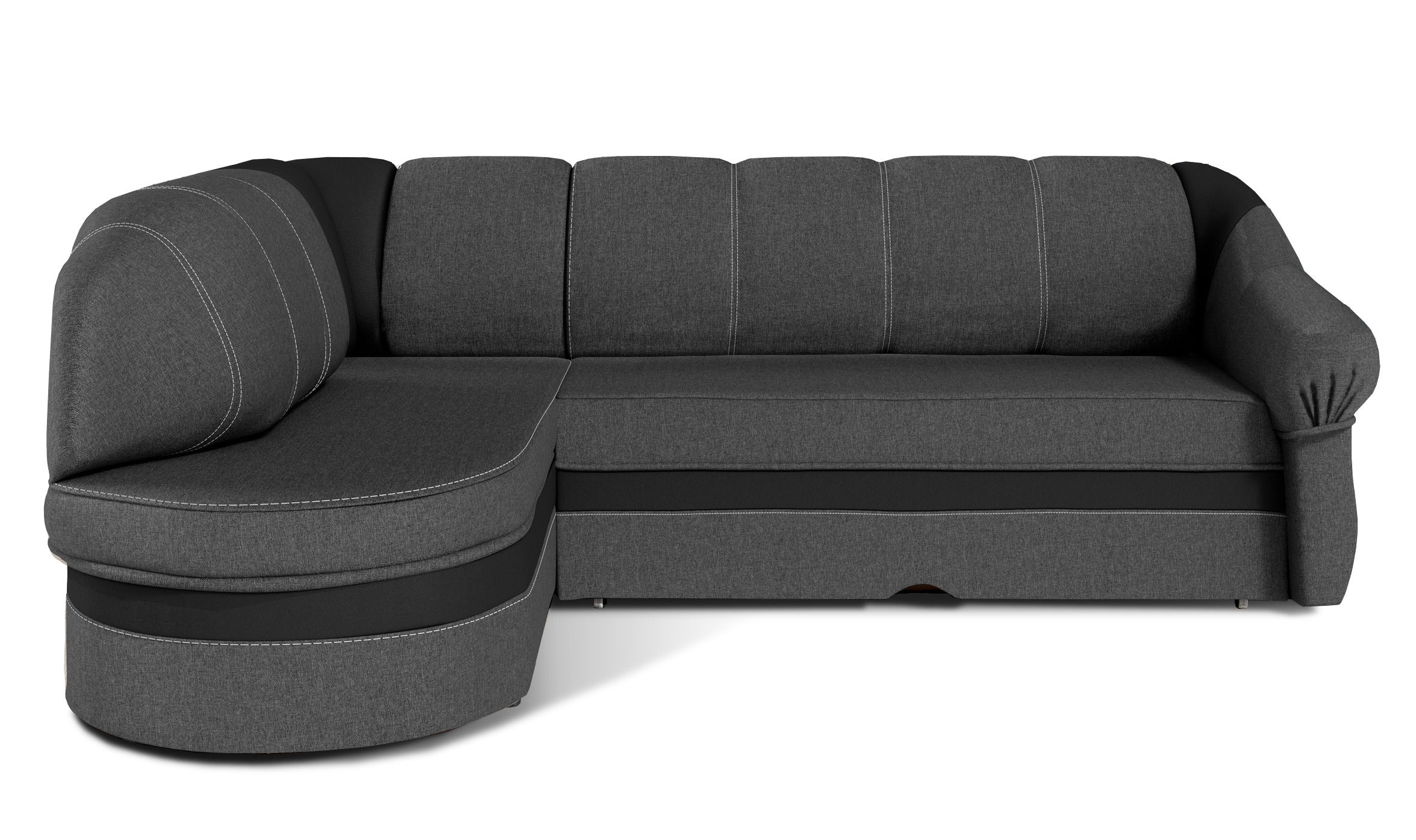 Canapé d'angle gauche convertible tissu gris foncé et simili noir Sundy ...
