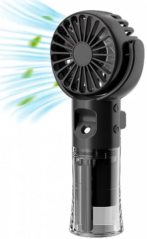 Przenośny wentylator - Wentylator z mgiełką wodną - Miniaturowy wentylator ręczny - Akumulatorowy - Czarny