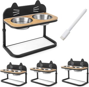 Gamelle Surélevée Réglable Pour Chien 5 Hauteurs + Bol Inox 1200ml + Bol Anti-glouton + Jouet Os (Noir)