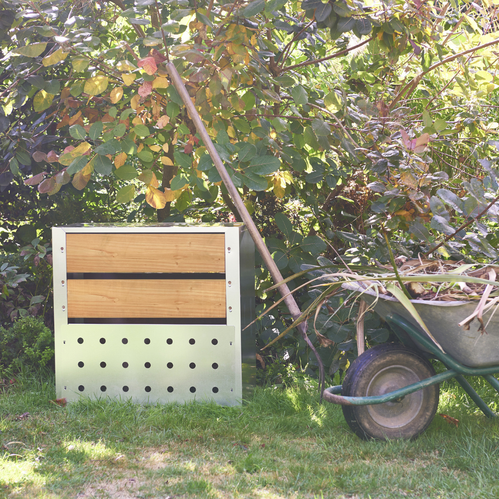 Bidone per il compost in acciaio e legno 200L - 2