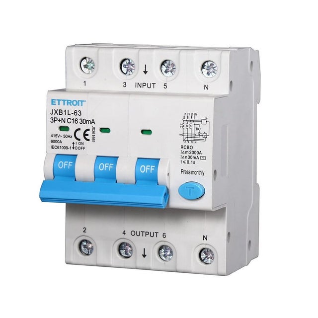 Interruttore Magnetotermico Differenziale 3P+N 16A 6KA 30mA 380V Occupa 4 Moduli
