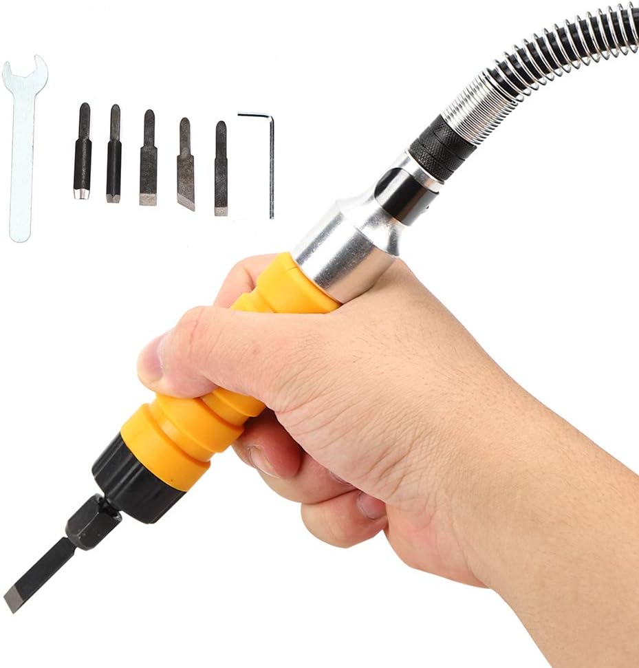 Juego De 5 Cinceles Eléctricos Para Tallar Madera | Mango Amarillo Y Eje Flexible | Ahorra Esfuerzo | Hasta 12.000 Rpm