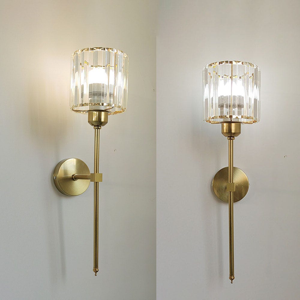 Applique Da Parete Moderna In Cristallo E Oro | Lampada E27 Per Camera, Soggiorno E Corridoio - Foto 6