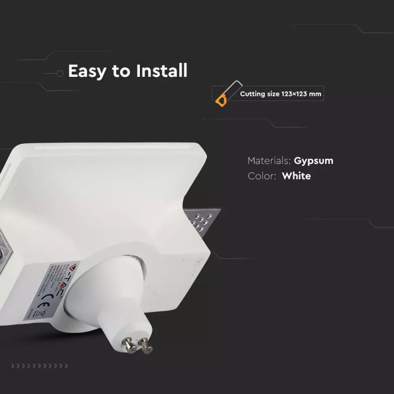 Support de spot LED carré GU10 et GU5.3 (MR16) Corps en plâtre blanc - 3