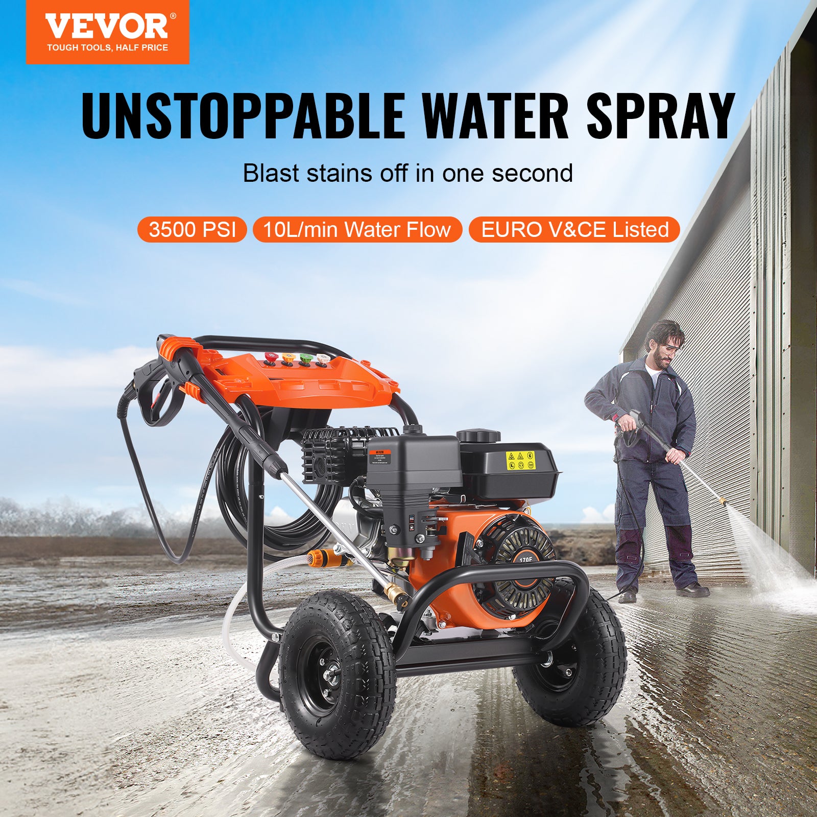 Pompa Idropulitrice 3000 PSI 2.5 GPM Albero 7/8" Verticale - Con 5 Ugelli A Sgancio Rapido