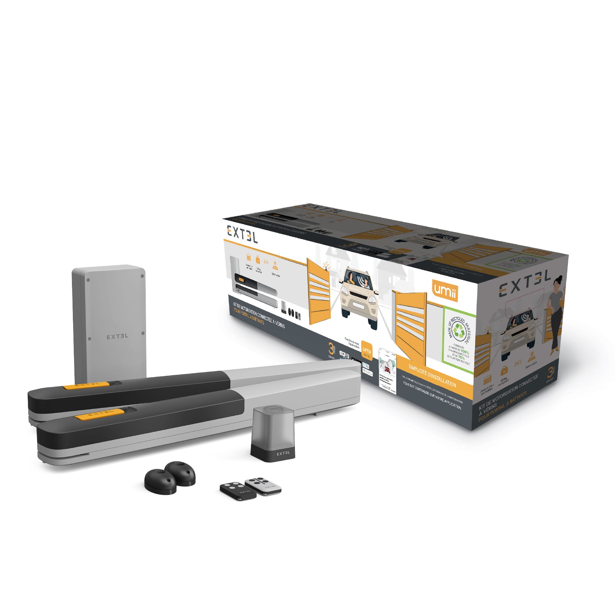 Motorisation connectée à vérins pour portail à battants : 2.5m/250kg par battant - XV250 + 2 télécommandes OFFERTES - Extel Umii - 3