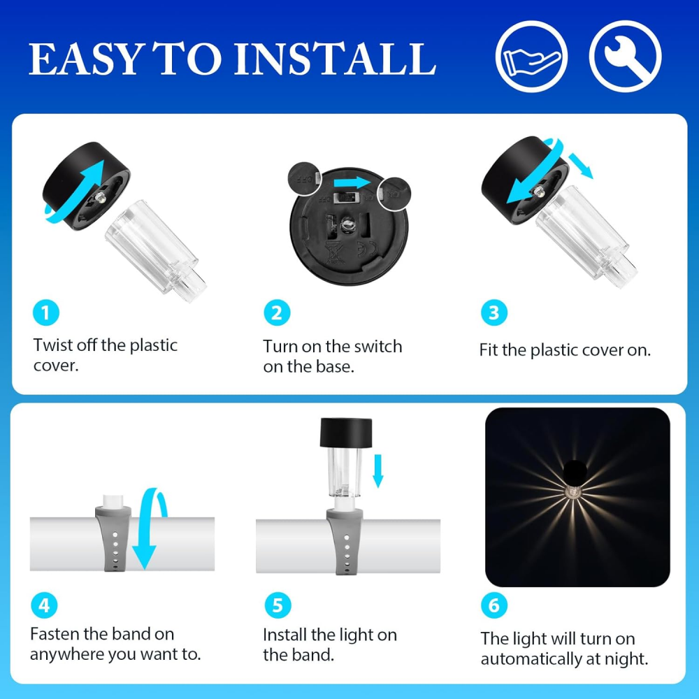 Lot de 6 lampes solaires pour piscines hors sol encadrées, accessoires de piscine étanches - 4