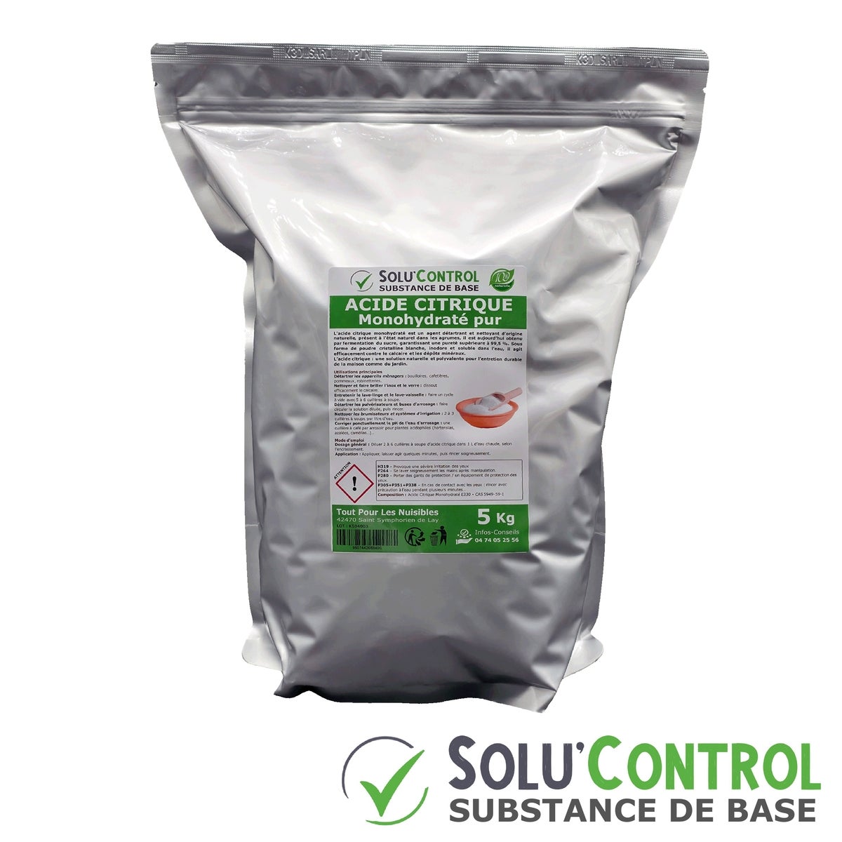 Acide citrique monohydraté pur 5 kg - 100% d'origine naturel - Nettoyer, détartrer, raviver l'inox et corriger le pH - 2