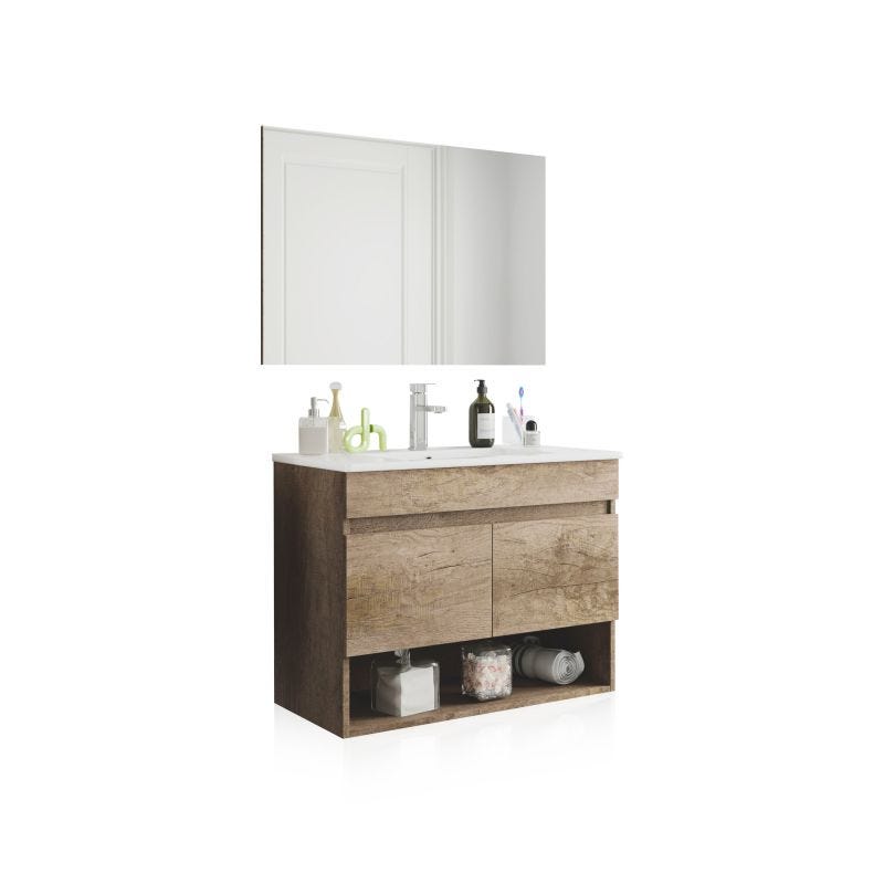 Mueble de baño con espejo Thai puertas Nordik 80 x 64 x 45 cm