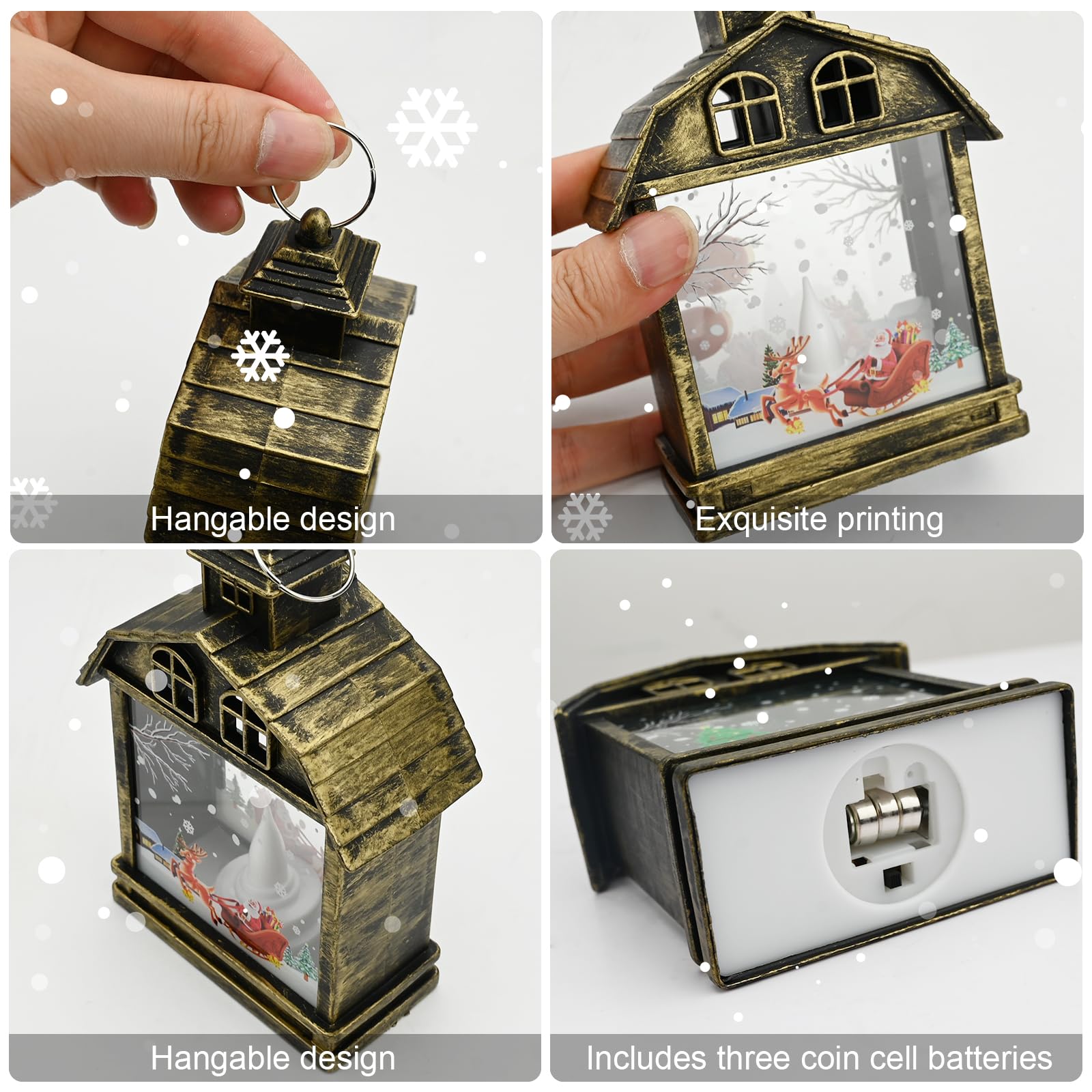 Lanternes de Noël 2 pièces, lustre de décoration de Noël, veilleuses de Noël à piles, lumières chaudes (élan + bonhomme de neige) - 2