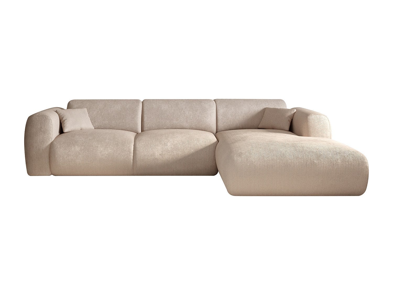 Grand canapé d'angle droit en velours côtelé fines côtes beige POGNI de Maison Céphy - 2