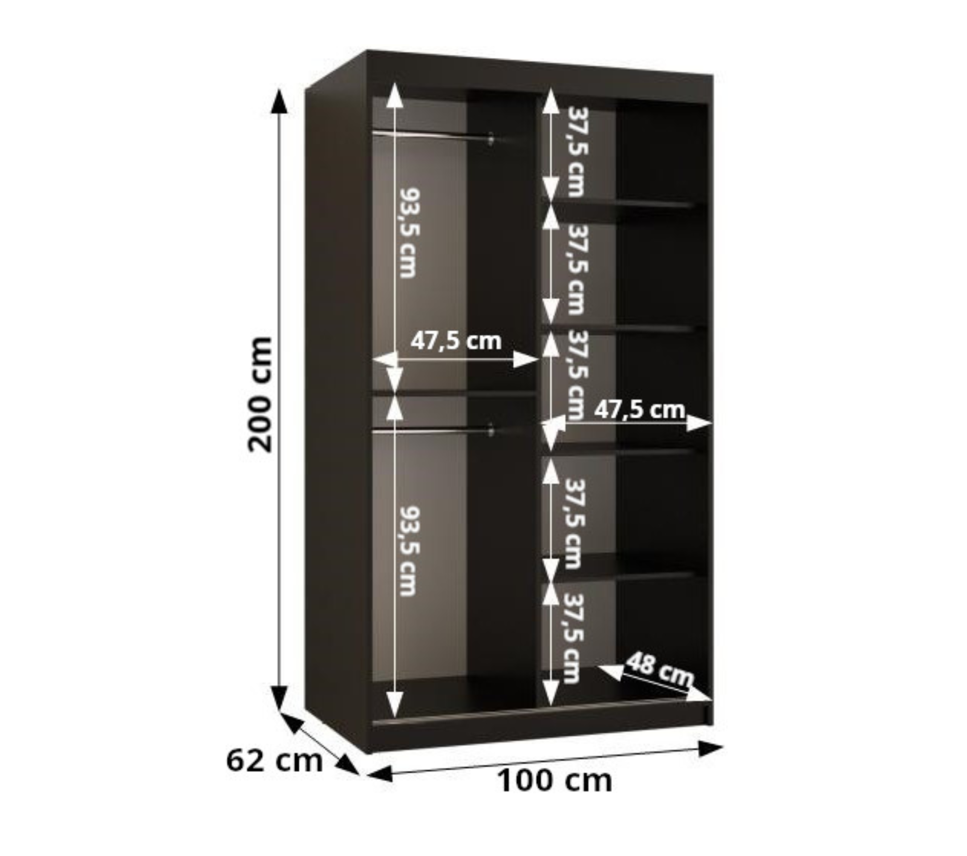 Szafa przesuwna garderoba RAMIRO 2 100 x 62 x 200 cm Czarny - Abiks Meble - 4
