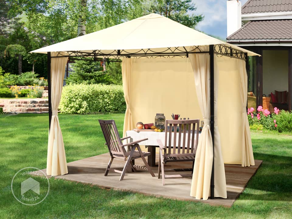 Cenador de jardín 3x3 m con 4 cortinas - lona de techo approx. 180 g/m² champán - 2