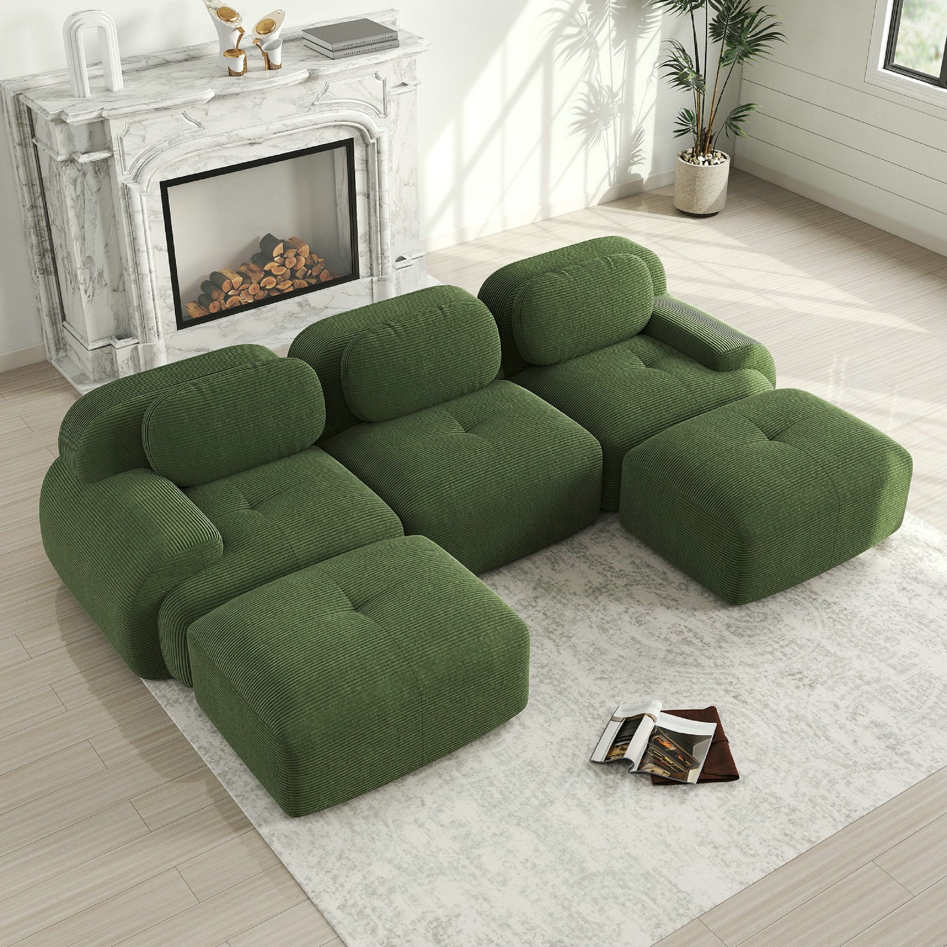 Canapé d\'angle modulable 3 places, antidérapant et adapté aux animaux – accoudoirs extra-larges – tissu velours côtelé – Vert - 3