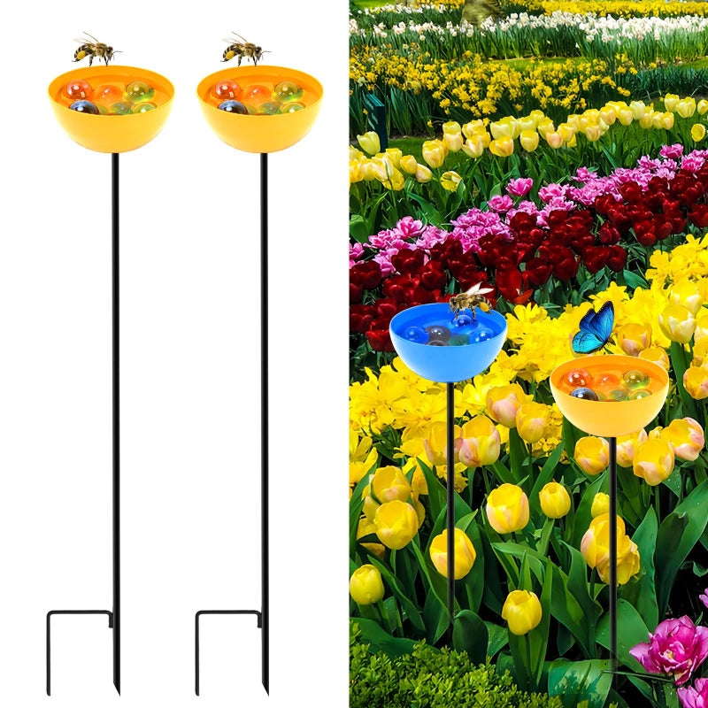 Karmnik i poidełko dla ptaków ogrodowych, miska i koryto na pokarm dla dzikich ptaków, żółty półokrąg, 65x8cm, 2 sztuki