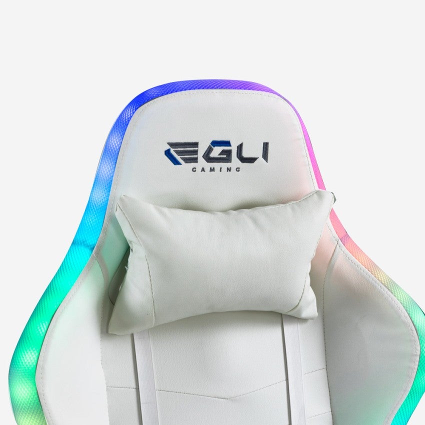Fauteuil gamer blanc fauteuil LED ergonomique inclinable avec coussin Pixy - 9