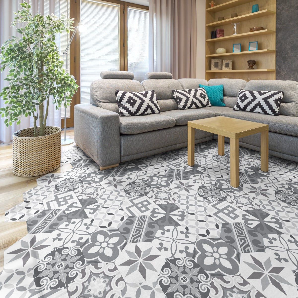 Vinilo baldosas suelo tristano antideslizante - adhesivo pared - sticker revestimiento - 1 adhesivo 60x135cm-10stickershexagones30x26cm