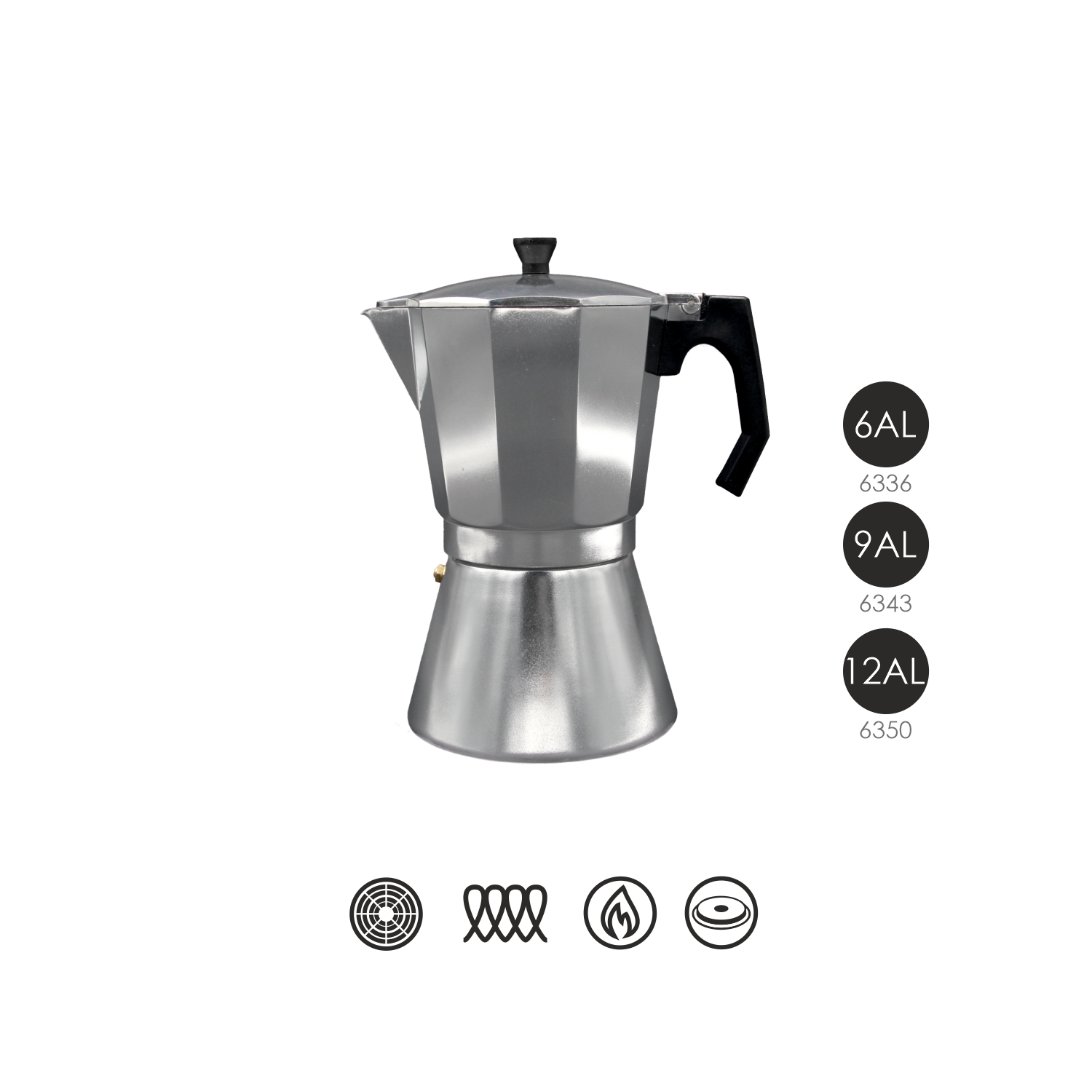 Colori-6-blanco, Cafetera De Aluminio, 6 Tazas, Interior Con Tratamiento Anti Oxido Asa Aislante Blanca 8437000866305