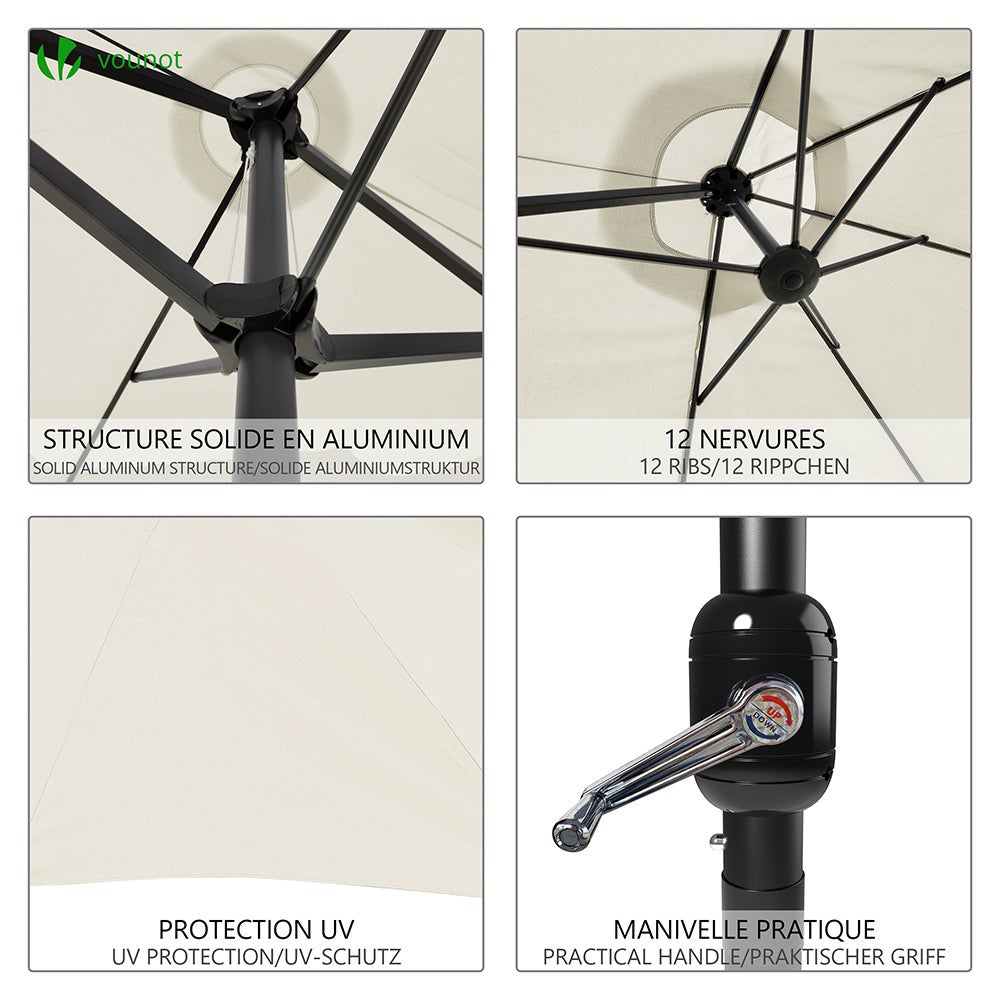 Parasol Jardin Double Aluminium 270 x 460 cm beige VOUNOT® - 4