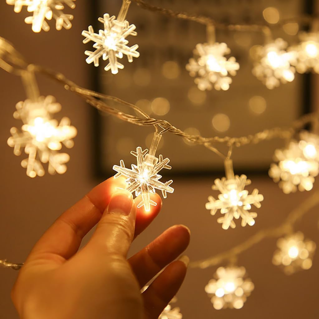 Guirlande Lumineuse Noël 10 M LED – Flocons, Sapins, Rennes, Thème Hiver (alimentation Piles)