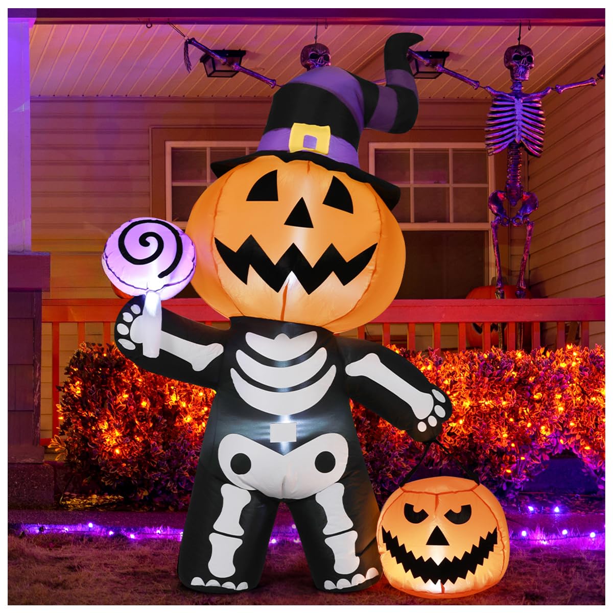 Fantasma de globo de aire caliente de calabaza inflable de halloween de 180 cm, decoraciones de halloween con luces led y accesorios de fijación