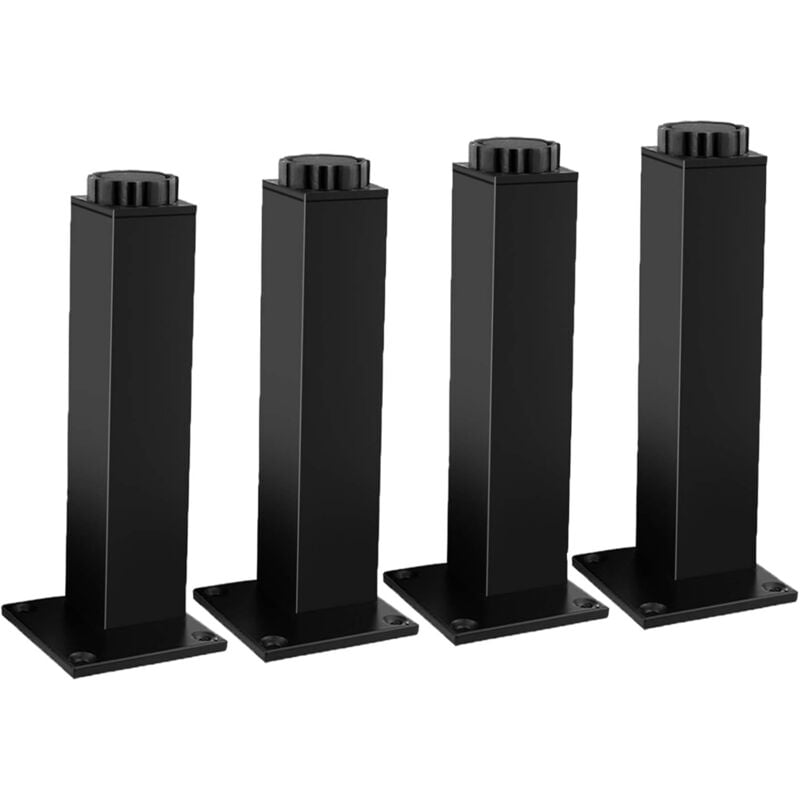 Regulowane nóżki do mebli, 4 sztuki, metalowe nóżki do mebli, czarne kwadratowe nóżki podporowe do mebli łazienkowych, wysokość 30 cm, regulacja 18 mm