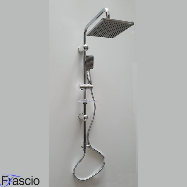 Tringle de douche double avec barre coulissante et pomme de douche carrée centrale