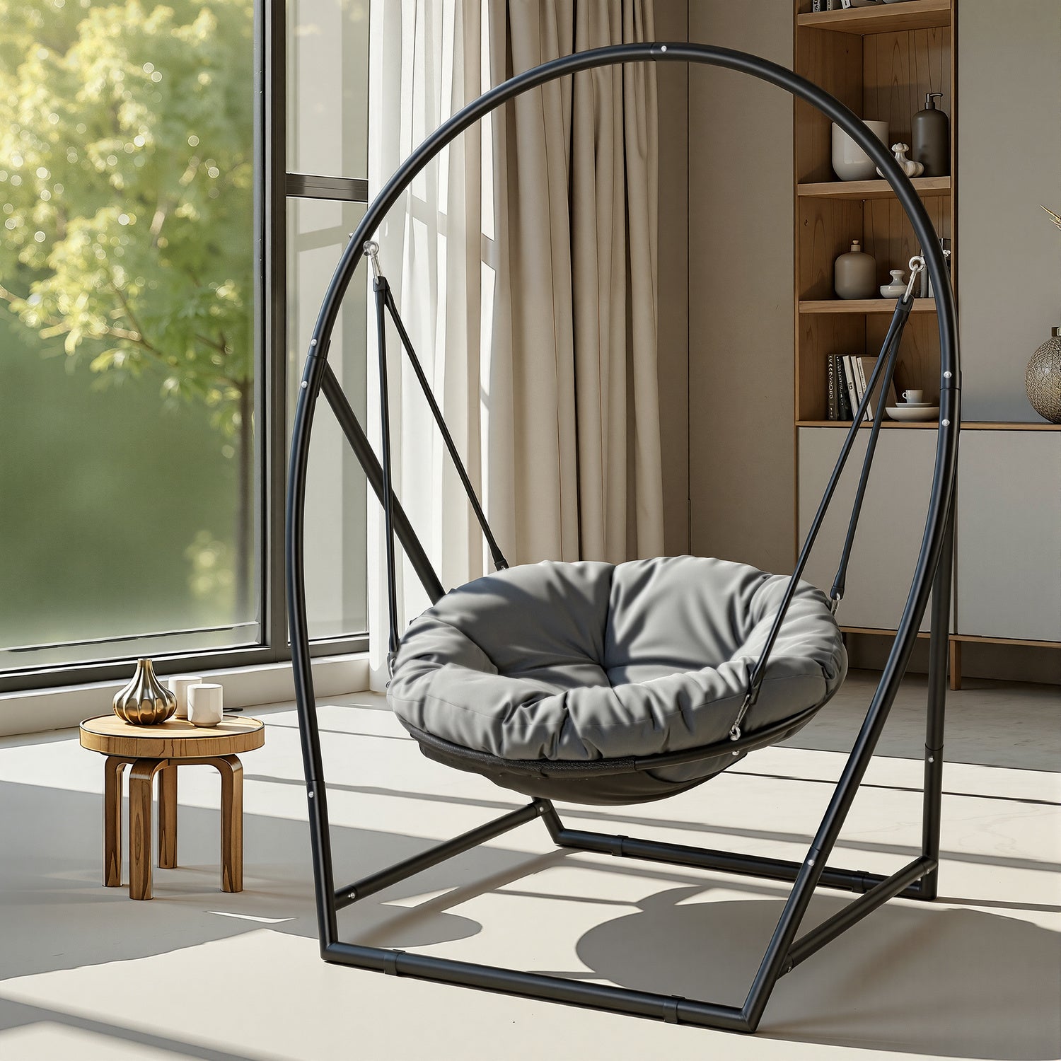 Poltrona suspensa Balancelle ajustável – Estrutura em aço, estofamento em esponja, capacidade para 150 kg – Mobiliário de jardim e sala de estar - 8