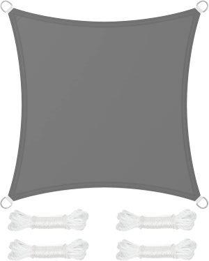 Voile d'Ombrage 3 x 3 m, Hydrofuge Colonne d’Eau de 665 mm, Polyester Anti-déchirure, Protection UV 93%, Cordes de 2 m, Gris Anthracite