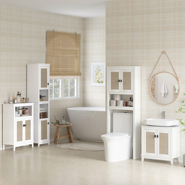 HOMCOM Meuble Colonne Salle De Bain Blanc - Armoire Avec Tiroirs, Étagères Et Placard 15x33x136.5 Cm